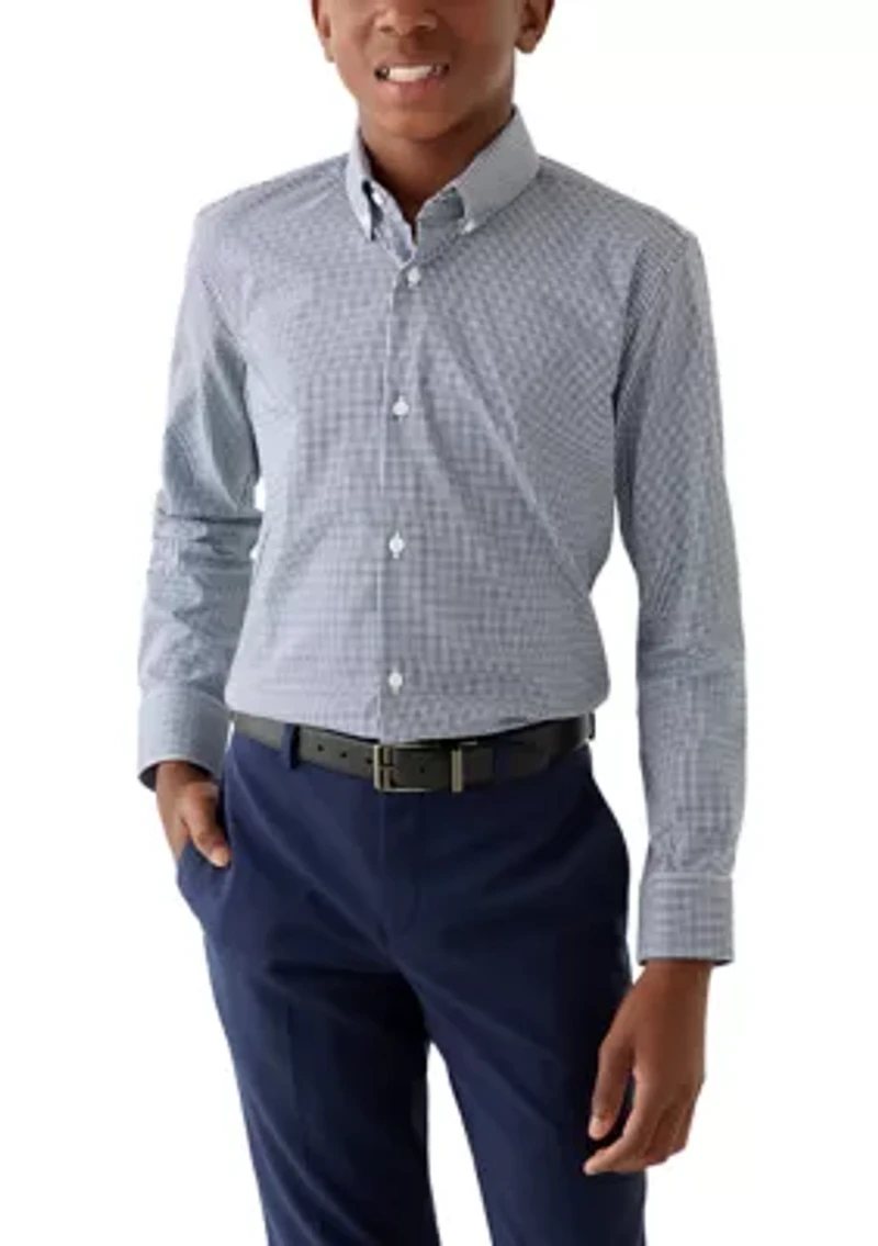 Boys 8-20 Gingham Navy White Dress Shirt