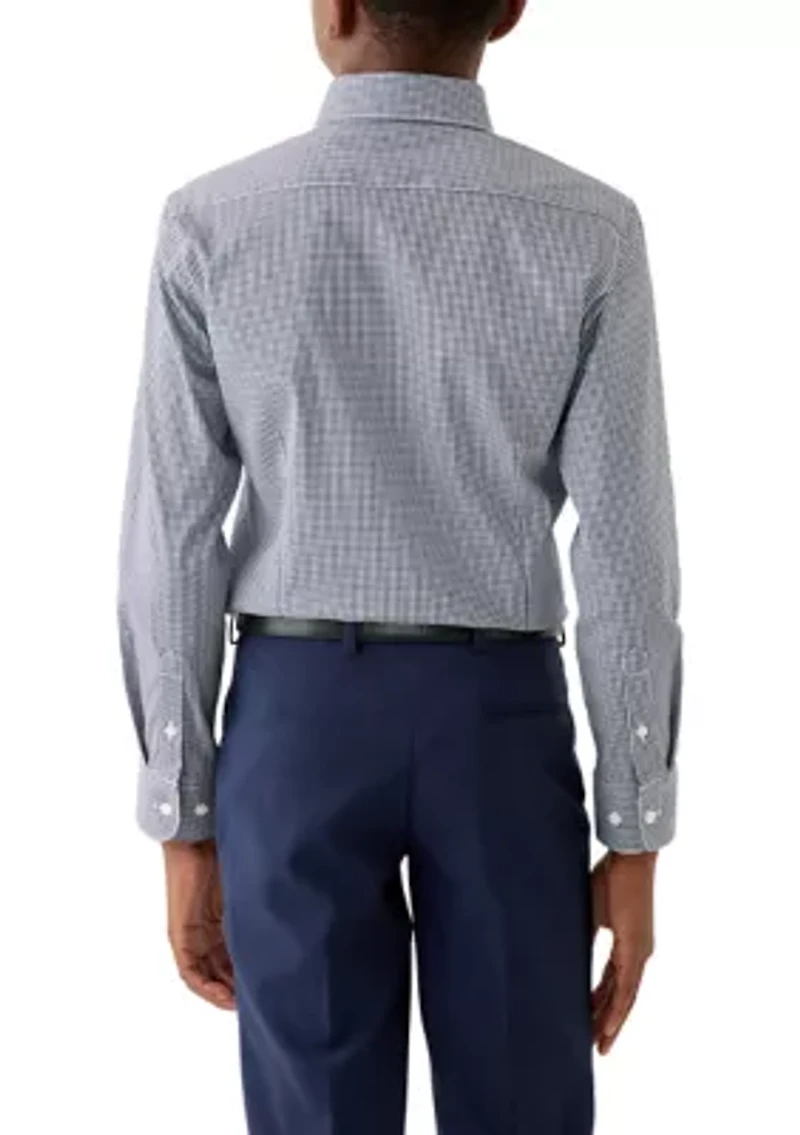 Boys 8-20 Gingham Navy White Dress Shirt