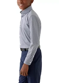 Boys 8-20 Gingham Navy White Dress Shirt