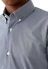 Boys 8-20 Gingham Navy White Dress Shirt