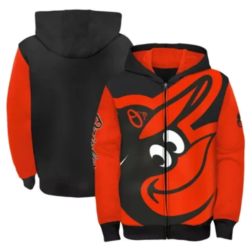 MLB Fanatics Orange/Black Baltimore Orioles card Full-Zip Hoodie Jacket