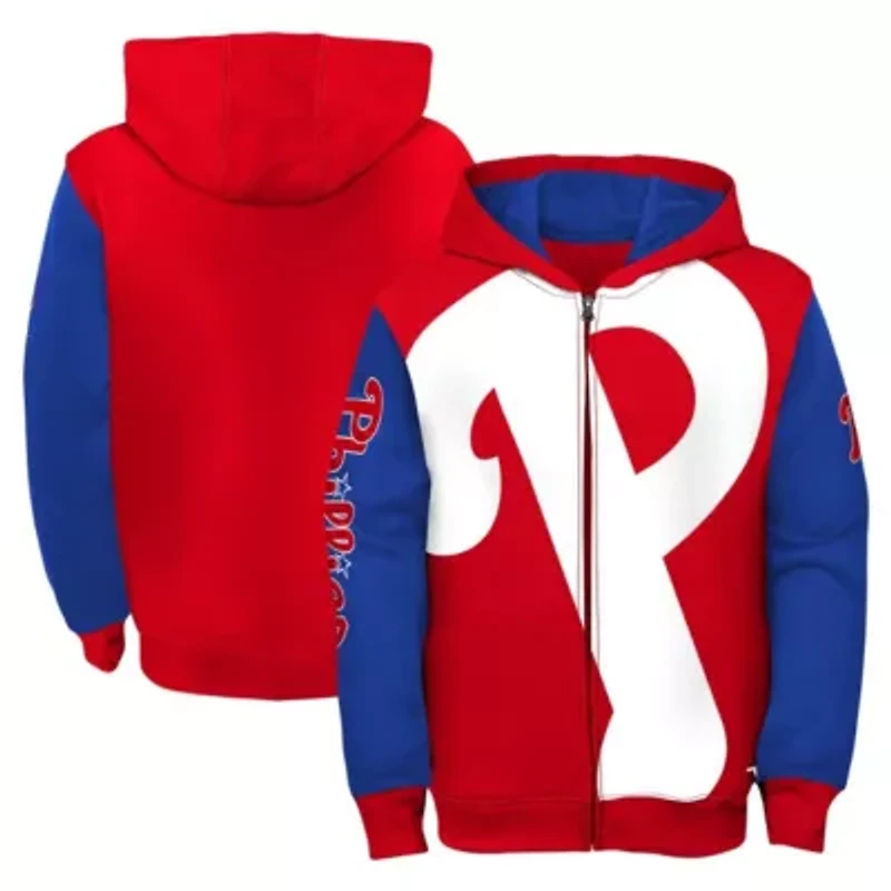MLB Fanatics Red/Royal Philadelphia Phillies card Full-Zip Hoodie Jacket