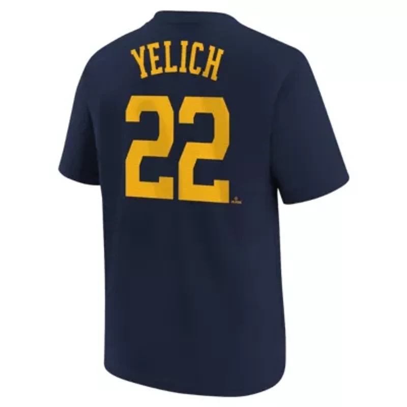 MLB Nike Christian Yelich Milwaukee Brewers Home Player Name & Number T-Shirt