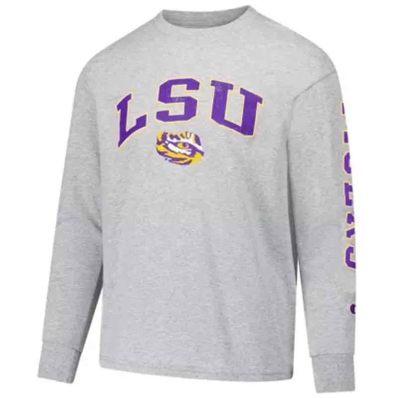 NCAA LSU Tigers Distressed Arch Over Logo Long Sleeve T-Shirt