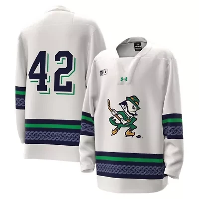 NCAA Under Armour #42 Notre Dame Fighting Irish Alternate Leprechaun Replica Hockey Jersey