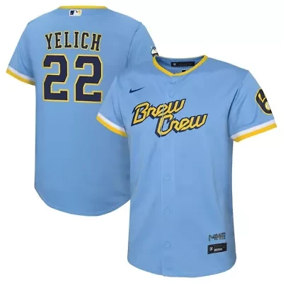 MLB Nike Christian Yelich Powder Milwaukee Brewers City Connect Replica Player Jersey