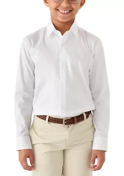 Boys 8-20 Solid White Long Sleeve Woven Shirt
