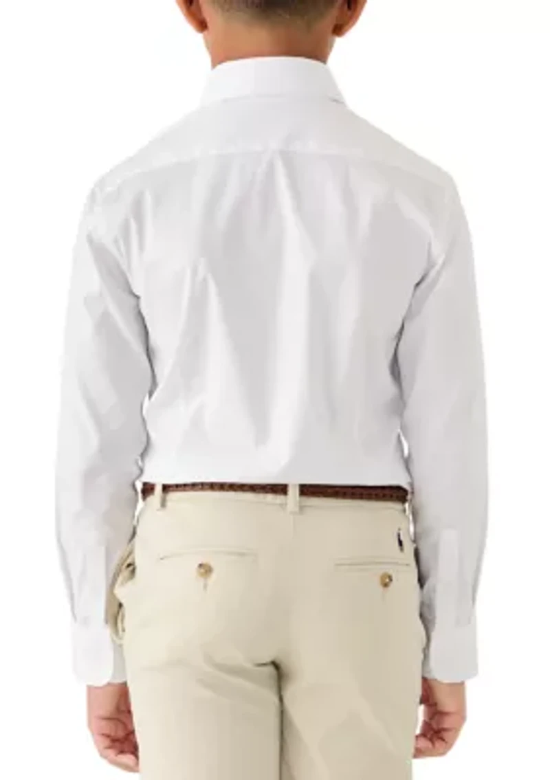 Boys 8-20 Solid White Long Sleeve Woven Shirt