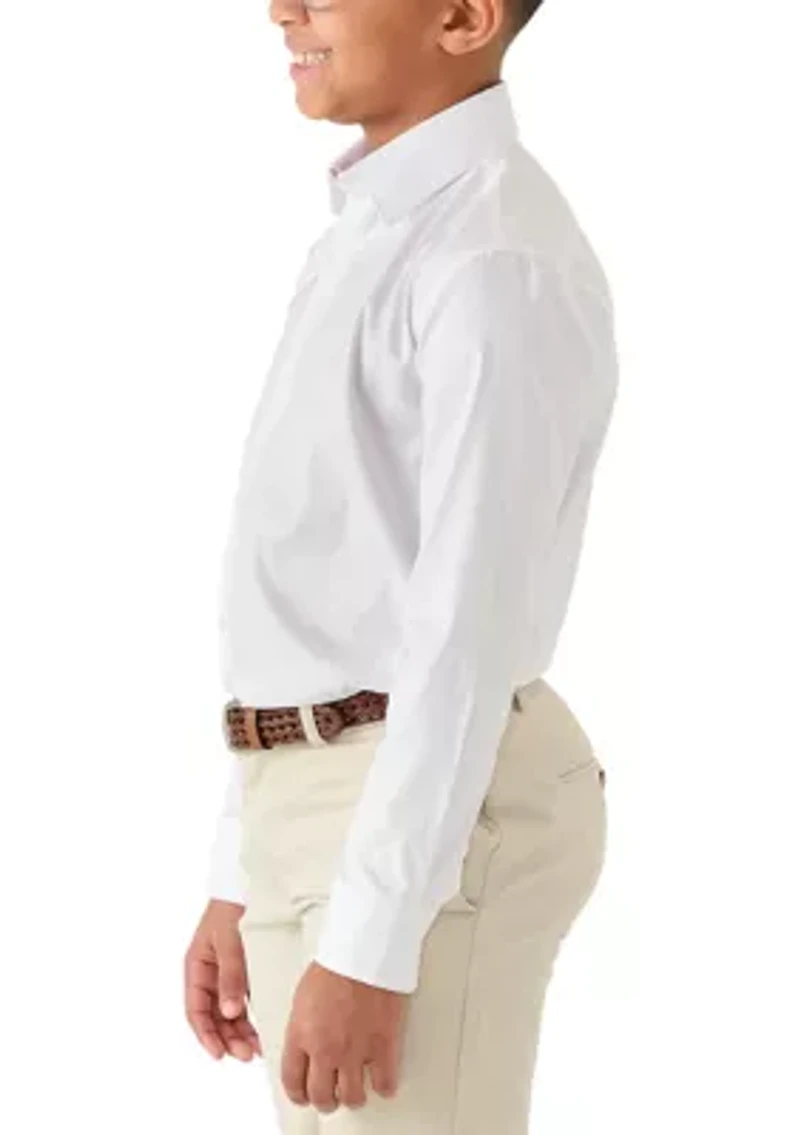 Boys 8-20 Solid White Long Sleeve Woven Shirt