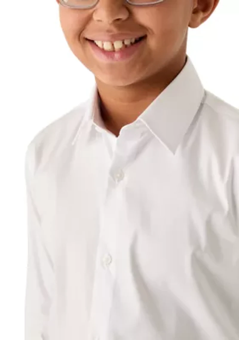 Boys 8-20 Solid White Long Sleeve Woven Shirt