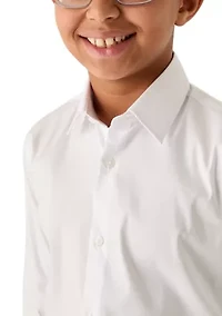 Boys 8-20 Solid White Long Sleeve Woven Shirt