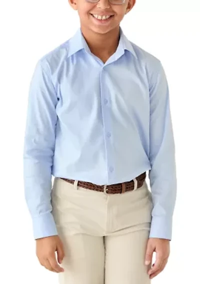Boys 8-20 Solid Blue Long Sleeve Woven Shirt