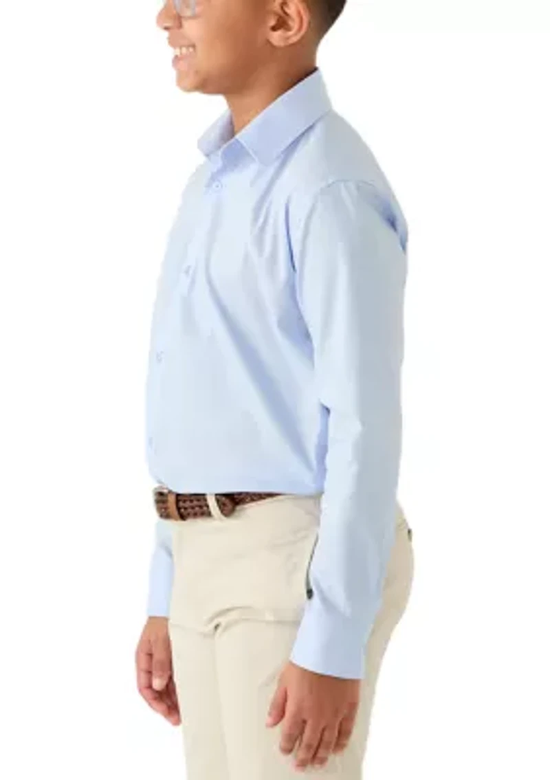 Boys 8-20 Solid Blue Long Sleeve Woven Shirt