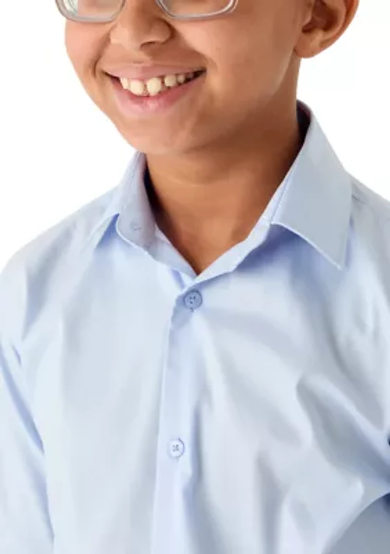 Boys 8-20 Solid Blue Long Sleeve Woven Shirt