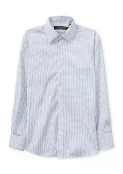 Boys 8-20 White/Blue Plaid Dress Shirt