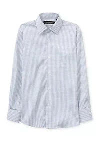 Boys 8-20 White/Blue Plaid Dress Shirt