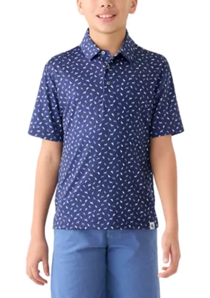 Boys 8-20 Short Sleeve Dog Print Polo Shirt