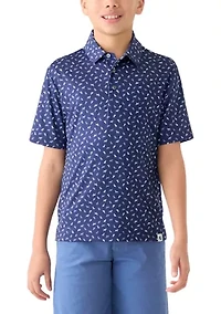 Boys 8-20 Short Sleeve Dog Print Polo Shirt