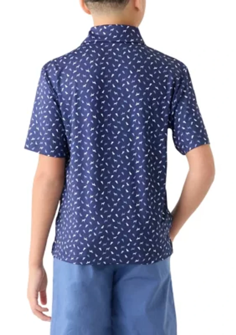 Boys 8-20 Short Sleeve Dog Print Polo Shirt