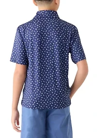 Boys 8-20 Short Sleeve Dog Print Polo Shirt