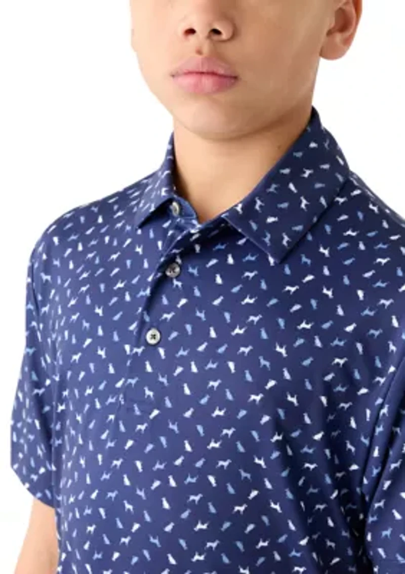 Boys 8-20 Short Sleeve Dog Print Polo Shirt