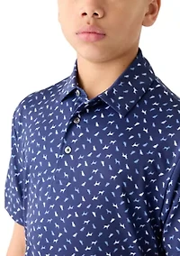 Boys 8-20 Short Sleeve Dog Print Polo Shirt