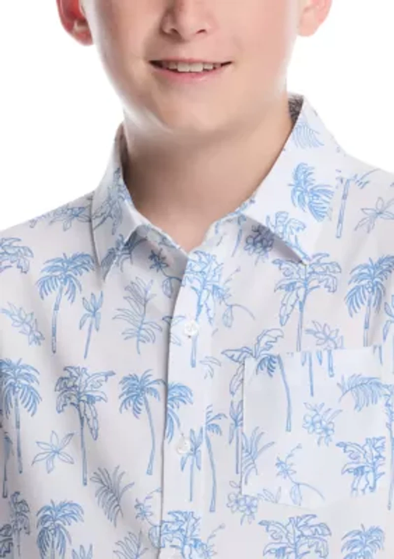 Boys 8-20 Printed Palm Woven Shirt