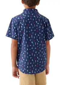 Boys 8-20 Patriotic Nautical Print Woven Button Up Shirt