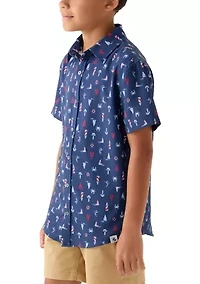Boys 8-20 Patriotic Nautical Print Woven Button Up Shirt