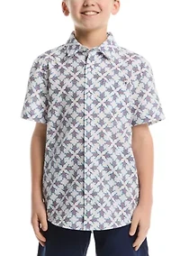 Boys 8-20 Seersucker Geometric Print Shirt