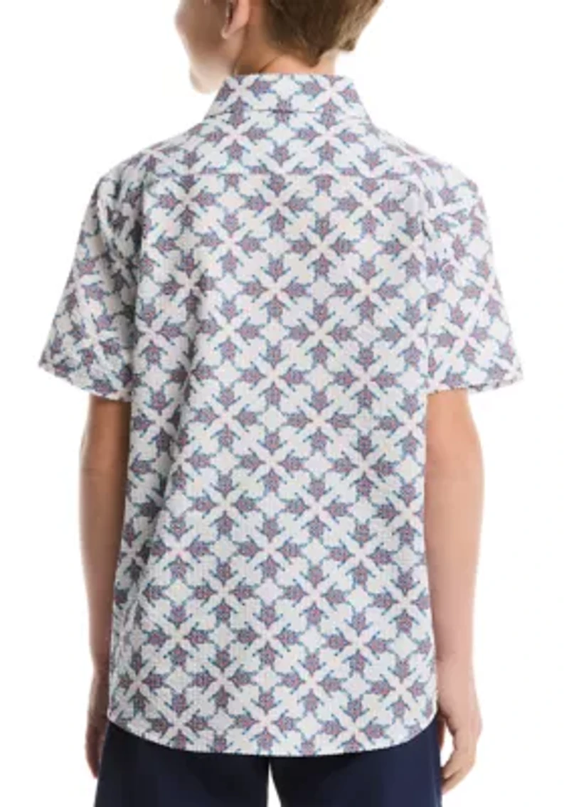 Boys 8-20 Seersucker Geometric Print Shirt