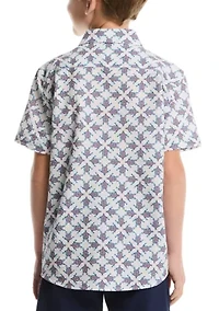 Boys 8-20 Seersucker Geometric Print Shirt