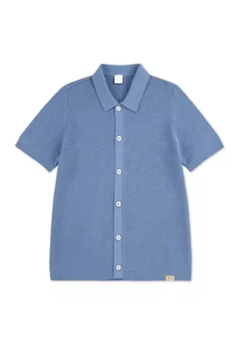 cotton short sleeve textured knit shirt
