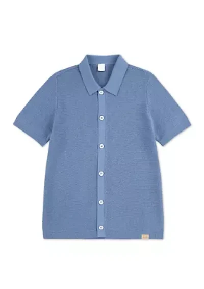 cotton short sleeve textured knit shirt