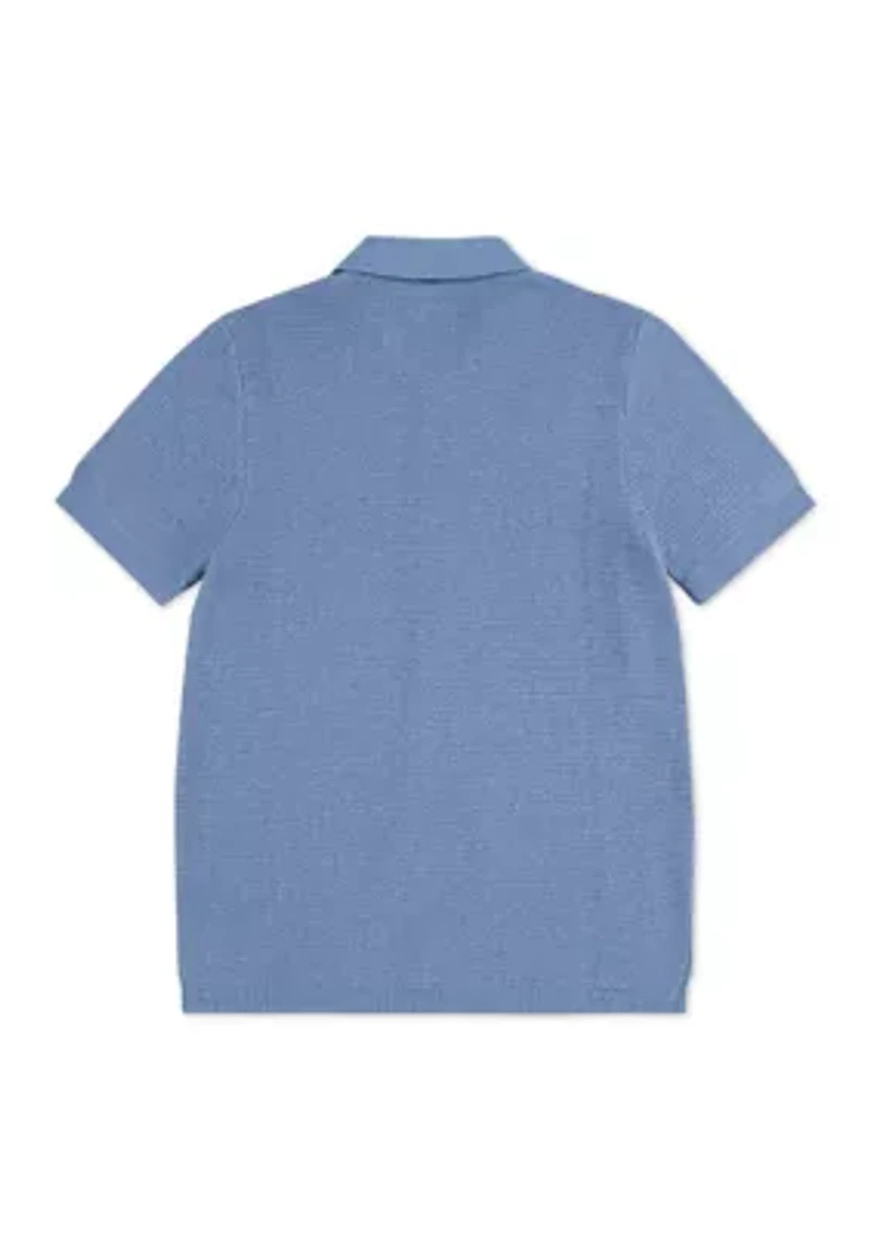 cotton short sleeve textured knit shirt