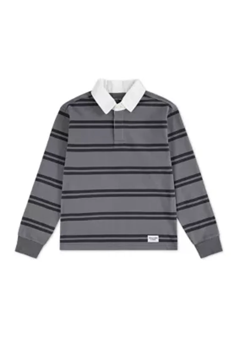 long sleeve rugby stripe polo shirt