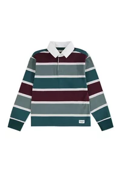 long sleeve rugby stripe polo shirt