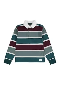 long sleeve rugby stripe polo shirt