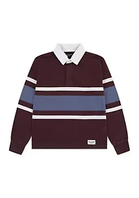 long sleeve rugby stripe polo shirt