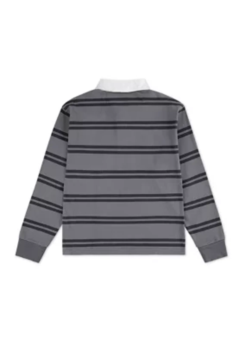 long sleeve rugby stripe polo shirt