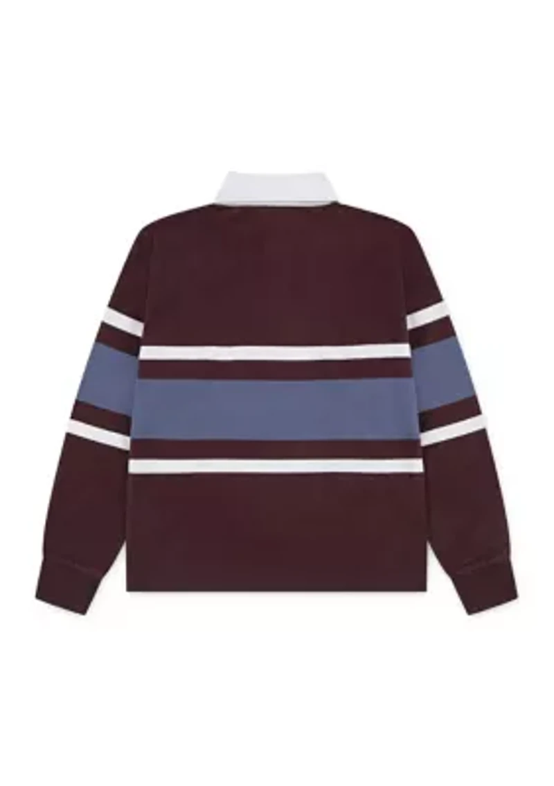 long sleeve rugby stripe polo shirt