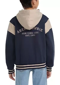 fleece hooded bomber jacket
