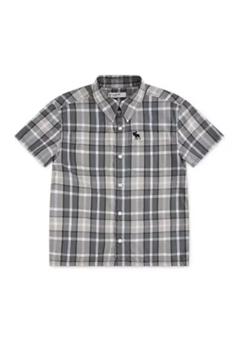 short sleeve plaid woven shirt