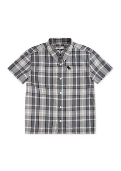 short sleeve plaid woven shirt