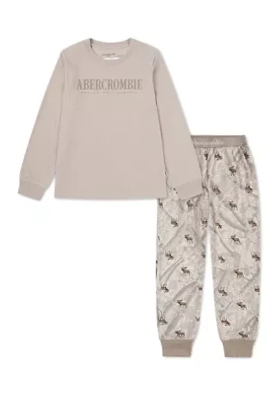 printed long sleeve jogger sleep set
