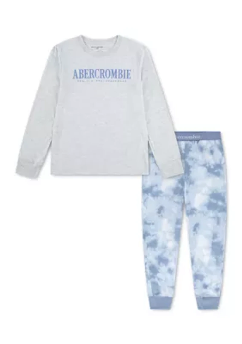 printed long sleeve jogger sleep set