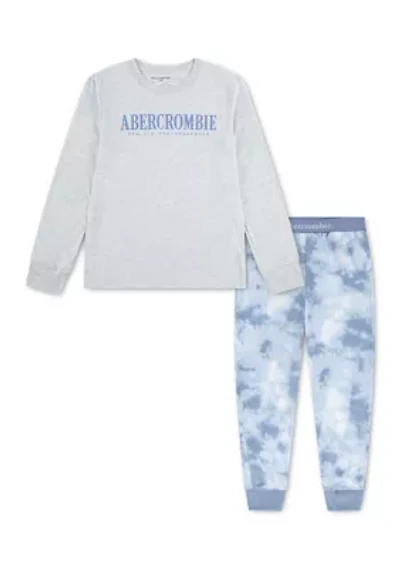 printed long sleeve jogger sleep set