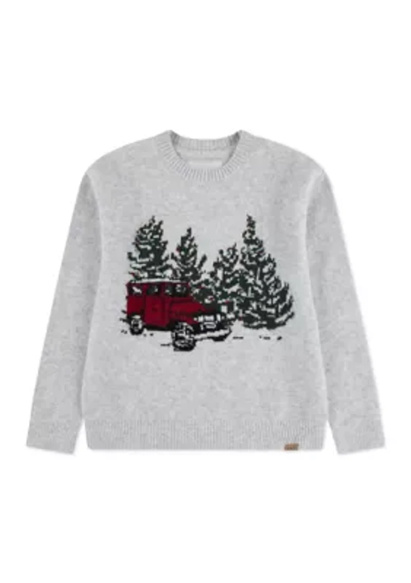 long sleeve truck crew intarsia sweater