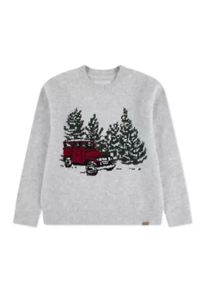 long sleeve truck crew intarsia sweater