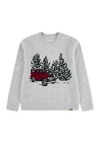 long sleeve truck crew intarsia sweater